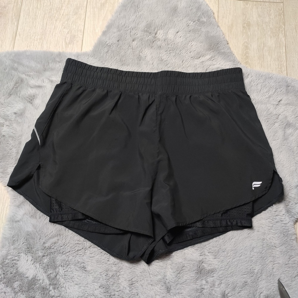Fabletics 2-in-1 Mesh Lined Athletic Running Shorts Black Size Large